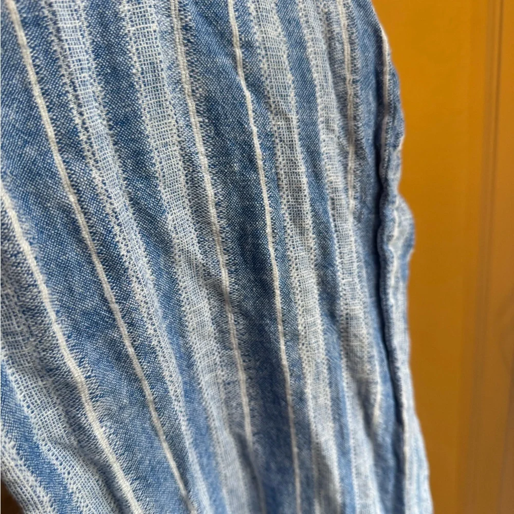 Briggs Linen Blend Light Blue‎ Striped Wide Leg Pants Beach Resortwear